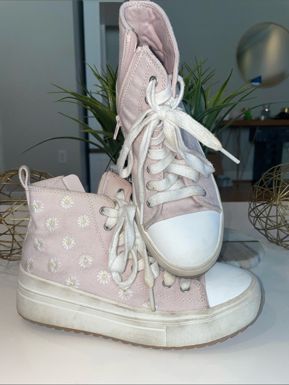 Cat & Jack Pink High-Top Sneakers with Daisy Embroidery